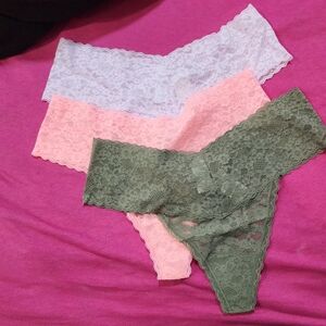 Aerie Lace Thong Trio in Pink, Green, and Light Purple